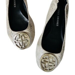 AUDREY BROOKE Leather Ballet Flats Snakeskin Silver Buckle Sz 5